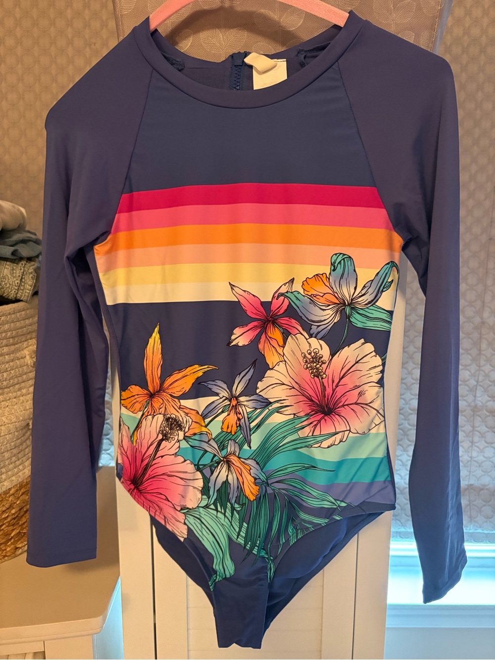 Xersion Girls Long Sleeve One-Piece Floral Rash Guard Swimsuit Size 14